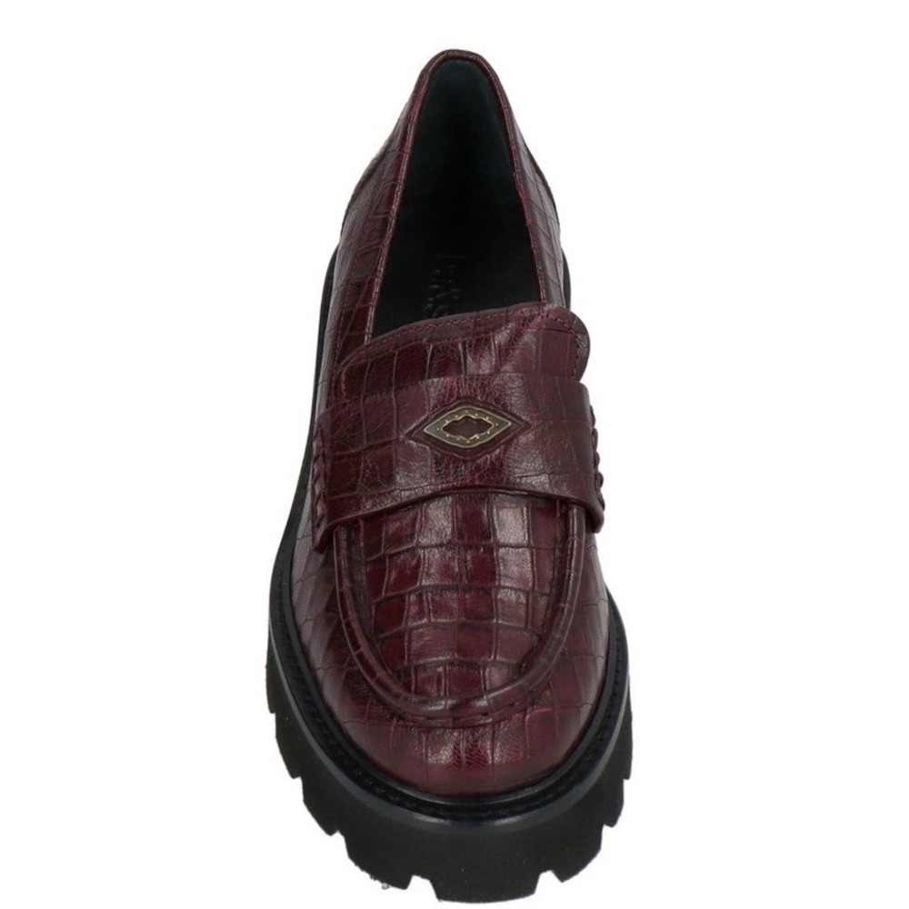 Ba&sh Women Burgundy Croc Embossed Leather Lug Sole Platform Loafers Size 36